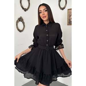 <b>Black</b> Lace <b>Dress</b> with <b>Button</b> Front - <b>Black</b> - Product Image 3