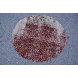 Tapis Turc Vintage Rouge Beige 3.4 X 3.4ft Grande Surface Laine Patchwork Design pour Couloir ou Chambre à coucher Latex Soutenu - Product Image 3