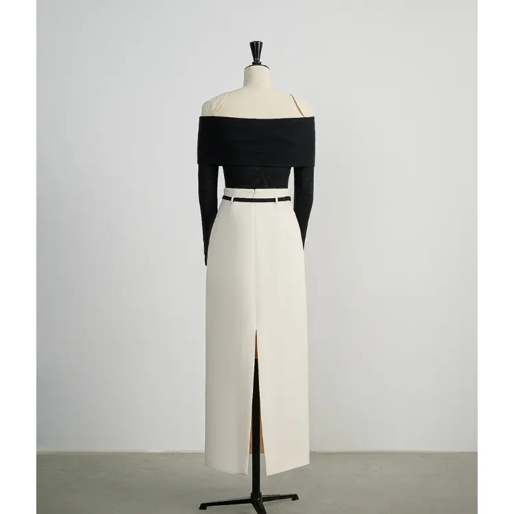 Rayon Spandex Woven Fabric Damen röcke Manufac turing Company Eleganter weißer langer Rock Matching Belt Luxus ADELA MAXI SKIRT