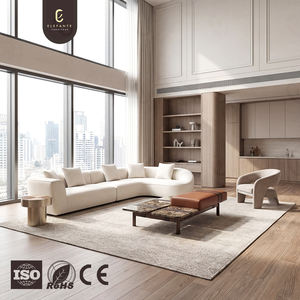 أريكة قطاعية أنيقة وراقية من القماش الأبيض بخطوط بسيطة وسلسة ووسائد متعددة الكثافة للشقق السكنية - Product Image 1