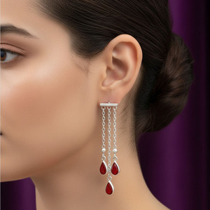 Pendientes de Cadena Indios de Plata de Ley 925 con Piedra de Ónix Roja en Forma de Lágrima |   Pendientes Hechos a Mano de Moda para Bodas y Fiestas al por Mayor - Product Image 4