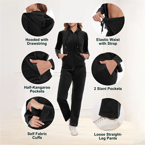 Survêtement personnalisé pour femmes, haut et pantalon noirs, ensemble pantalons de survêtement et sweat à capuche pour femmes, pour la course à pied ou le cyclisme - Product Image 4