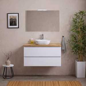 Mobile da Bagno Design Italiano Koricini in Legno e Quercia con Specchio Illuminato 80X60cm - Product Image 1