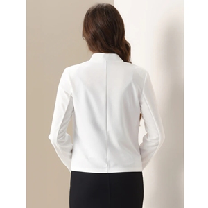 Blazer de oficina tejido con patrón sólido de manga larga con frente abierto para mujer para negocios y trabajo - Product Image 2