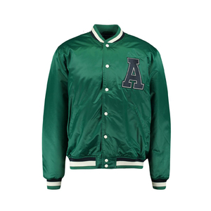 OEM <b>Men's</b> Solid Stand Collar Polyester Varsity <b>Jacket</b> Custom Satin Embroidery Logo Street Style <b>Baseball</b> Design for Winter - Product Image 1