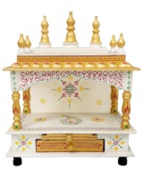 Ensemble de temple indien artisanal en bois, 3 pièces, peint, à suspendre verticalement, Pooja Ghar Mandapam, Diwali, culte sacré, offre d'anniversaire