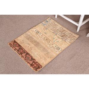 Turkish Vintage Rug, 2.1x2.8 ft Rug, Brown <b>Yellow</b> Ikat Rug - Product Image 2
