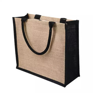 Grand sac fourre-tout d'épicerie en jute naturel écologique avec poignée en coton Logo sérigraphié pour cadeau et promotion - Product Image 2