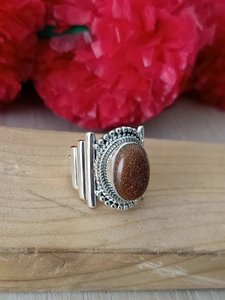 Bague en argent sterling 925 avec pierre de soleil dorée, unique, faite à la main, pour anniversaire de juillet, cadeau d'anniversaire en vrac - Product Image 5