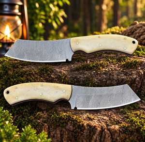 Couteau EDC à lame fixe Tanto en acier Damas de qualité industrielle, fait main, avec manche en os de chameau et étui en cuir pour le camping en plein air - Product Image 2