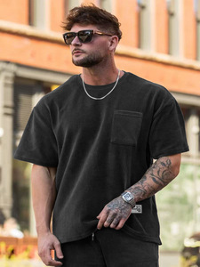 Camisetas de verano de pana de cuello redondo OEM, camisetas de manga corta gruesas y pesadas, camisetas de gran tamaño para hombre, camiseta para hombre - Product Image 3