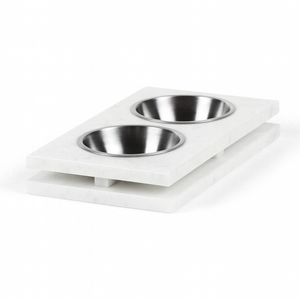 Comedero Doble para Perros de Mármol Verde Natural en Oferta, con Insertos de Acero, Comedero para Mascotas de Piedra Resistente de Primera Calidad, Moderno y Elegante - Product Image 2