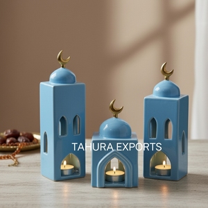 Elégant nouveau joli support de photophore décoratif Ramadan en céramique simple pour une célébration de soirée confortable et une lueur de maison stimulante et lumineuse - Product Image 5