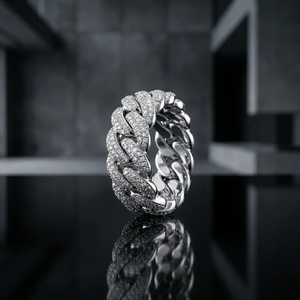 Bague chaîne cubaine entièrement pavée en or blanc pour homme – Bijou de luxe tendance Hip Hop - Product Image 1