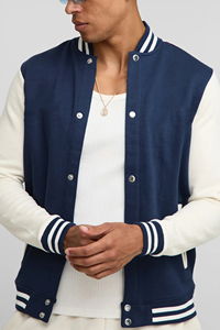 Chaqueta universitaria 100% algodón personalizada para hombre, diseño de bloque de color largo de tendencia superior con logotipo serigrafiado - Product Image 5