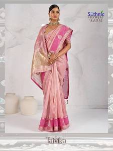 Sarees de Lino Tejido Zari Étnico al por Mayor - Transpirables para Todas las Estaciones, Ideales para Fiestas, para Mujeres Indias y Pakistaníes - Product Image 3