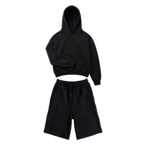 Conjunto Deportivo para Hombre, Sudadera Corta Z25 y Pantalones Cortos Holgados Z24, 530GSM, Forro Polar Orgánico, Jersey Negro - Product Image 1