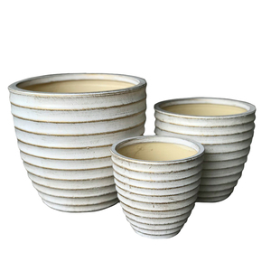Stock disponible : Pots d'extérieur modernes gris/bleus en céramique, ronds, émaillés, écologiques pour la maison et le jardin - Product Image 4
