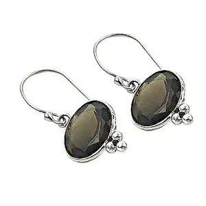 Boucles d'oreilles pendantes vintage en argent 925 avec quartz fumé, plaquées or 18 carats, pour femme, idéales comme cadeau - Product Image 3