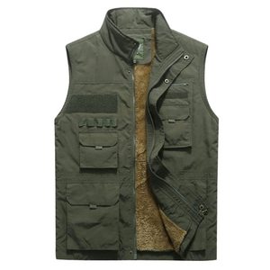 เสื้อแจ็คเก็ตขนแกะแขนกุดสำหรับผู้ชายกลางแจ้งสีล้วนมีหลายกระเป๋าสำหรับตกปลาเดินเขาในฤดูหนาว - Product Image 2