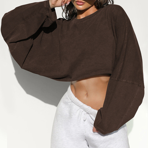 Meilleure vente de pulls courts vintage en coton délavés d'automne pour femmes pulls à capuche courts pour femmes - Product Image 6