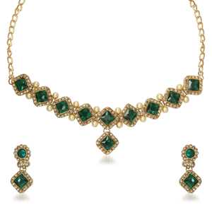 Ensemble de bijoux fins Kriaa 1105514 collier de perles en pierre verte autrichienne avec placage à l'or - Product Image 1