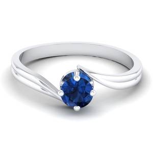 แหวนพลอยไพลินสีน้ำเงินทรงกลมเจียระไนแบบเรียบ 0.5 กะรัต ประดับด้วยทองคำแท้ 14K พร้อมใบรับรอง IGI สำหรับผู้หญิง - Product Image 5