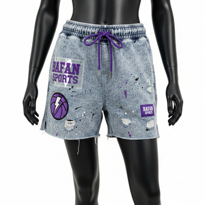 Shorts en molleton de coton gris délavé 320 GSM de qualité supérieure, tissu doux avec logo personnalisé imprimé en sérigraphie, shorts pour femmes - Product Image 5