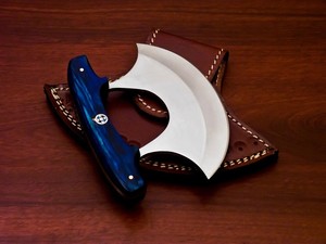 Couteau Ulu d'Alaska en acier au carbone 12c27, fourreau en cuir, manche en bois Pakka forgé sur mesure, fabrication artisanale, OEM, professionnel, ambidextre - Product Image 3