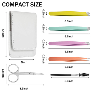 Juego de Pinzas para Cejas de 4 Piezas con Puntas Inclinadas, Anguladas y Planas, con Tijeras para Cejas Afiladas y Estuche de Cuero PU - Product Image 1