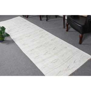 พรมขนาด 3.1x11.1 ฟุต, พรมคิลิมตุรกี, พรมขนสัตว์สีขาววินเทจ - Product Image 1