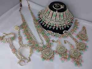 TRADITIONNEL & FANTAISIE ANTIQUE DESIGNER BIJOUX DE MARIÉE PLAQUÉ OR ET CZ ZIRCON ENSEMBLE DE COLLIER DE MARIAGE ET POUR FEMMES ET FILLE - Product Image 4