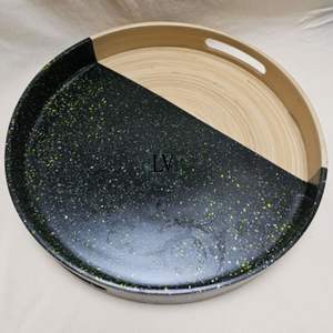 Bandeja de servicio de bambú hilado Natural ecológica de alta calidad forma redonda laca estilo spinkle hecho a mano precio barato en Vietnam - Product Image 3
