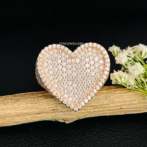 แหวนหัวใจแนวฮิปฮอปประดับเพชรสีเงินแท้925 10K ชุบโรสโกลด์สำหรับคริสเตียนคลาสสิก VVS - Product Image 1