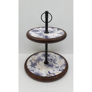 Support de gâteau rond en bois de conception unique décalcomanie émail fini pour présentoir de fête d'anniversaire de mariage fait à la main - Product Image 6