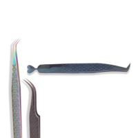Pinzas de pestañas de plasma azul y multicolor respetuosas con el medio ambiente Diseño de corazón Pinzas de pestañas de punta de fibra de agarre Nano con logotipo
