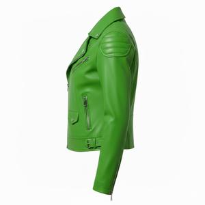 Wholesale Custom Green Leather Motorbike Jacket Women Genuine Leather Biker Style <b>Ladies</b> <b>Coat</b> OEM Supply leather jacket - Product Image 4