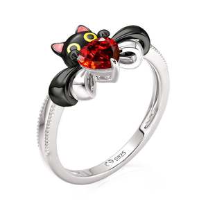 Jeulia Petland Two Tone Cute Black <b>Cat</b> Heart Bow Fashion <b>Ring</b> - Product Image 3