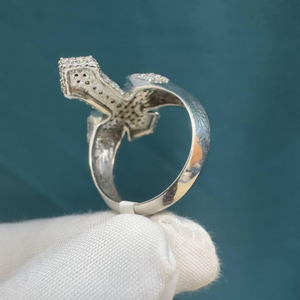 Anillo de cóctel de lujo con diseño cruzado de moissanita, plata de ley 925 chapada en rodio, estilo hip hop, llamativo, para festivales, colgante. - Product Image 2