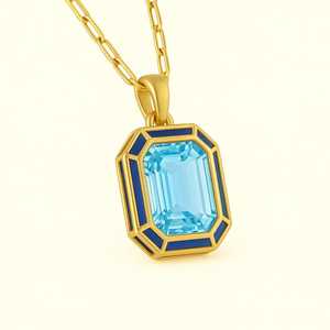 Colgante fino de plata 925 hecho a mano con esmalte de piedras preciosas de Topacio Azul Natural, regalo de cumpleaños personalizable para mujer - Product Image 2
