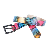 Ceinture en cuir de buffle de qualité supérieure, motif serpent multicolore vintage, design perforé, boucle en laiton massif, largeur 40 mm