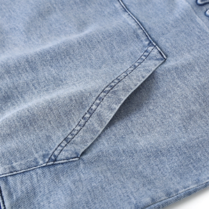 Sudadera con Cierre de Cremallera de un Cuarto, Estilo Chambray Lavado al Ácido, Unisex, con Logotipo Bordado en la Parte Delantera, Bolsillo Tipo Canguro, Etiqueta OEM - Product Image 4