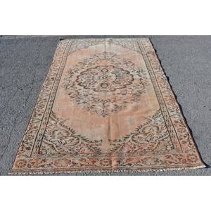 Alfombra de lana Vintage naranja y Beige de 5,3x8 pies, hecha a mano, área grande, estilo Tabriz, patrón de retazos turco con respaldo de látex para adolescentes - Product Image 1