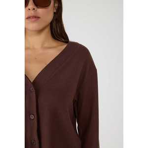 Casual Brown V-Neck <b>Cardigan</b> with Embroidered Button Detail Crocheted Wool <b>Short</b> and Long Jacquard Printed <b>Crop</b> Style - Product Image 2