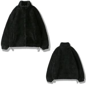 Veste en polaire d'hiver Hip Hop Streetwear Veste zippée en fourrure pour hommes Automne Couleur unie Vestes légères Noir Blanc - Product Image 5