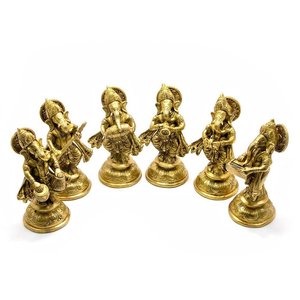 Juego de 6 Figuras de Ganesha de Latón de Alta Calidad, Regalo Musical para Amantes de la Música, Decoración del Hogar, de la India - Product Image 1