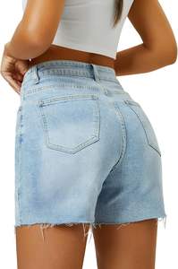 Shorts d'été en coton taille haute pour femmes Zipper Fly & Casual Denim Design respirant et déchiré Prix de gros disponible - Product Image 6