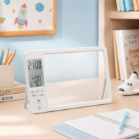 Horloge de bureau numérique avec tableau d'affichage LCD, réveil, tableau d'écriture transparent réutilisable, température, calendrier et minuteur de compte à rebours