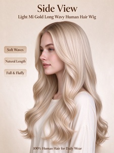 Perruque longue ondulée en cheveux humains couleur or clair, avec une ligne de cheveux naturelle et douce, pour un usage quotidien - Product Image 2