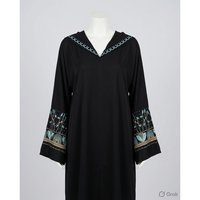 Abaya élégante noire à imprimé floral avec accents turquoise